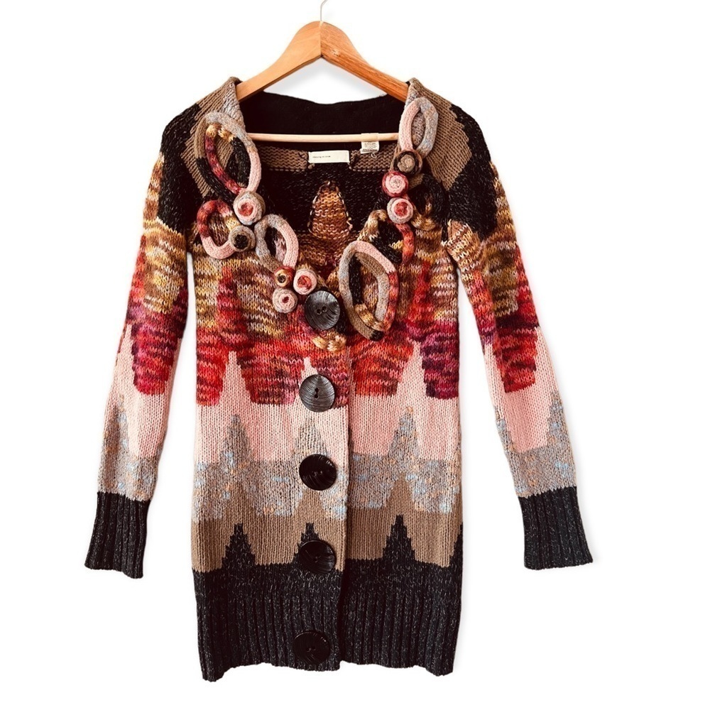 ANTHROPOLOGIE SLEEPING ON SNOW Loops & Angles Knit Cozycore Cardigan Size S - Picture 2 of 11